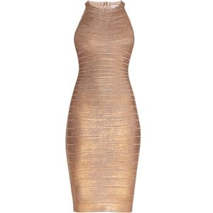 Herve Leger Renata Bronze Foil Dress S